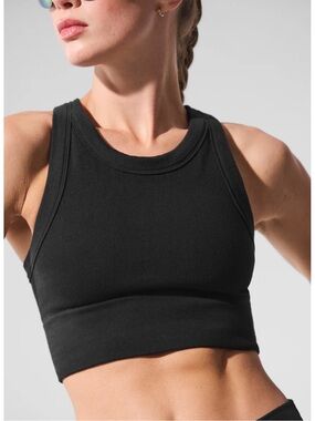 ALO YOGA Black Ribbed Seamless Delight High Neck Bra Size XS